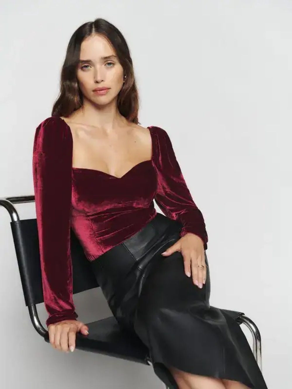 Reformation Monroe Burgundy Velvet Top Size 0